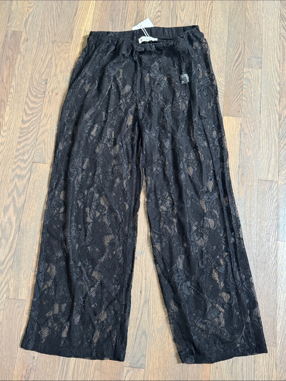 Black Lace Wide-Leg Pants - Women's Elegant Stretch Coverup